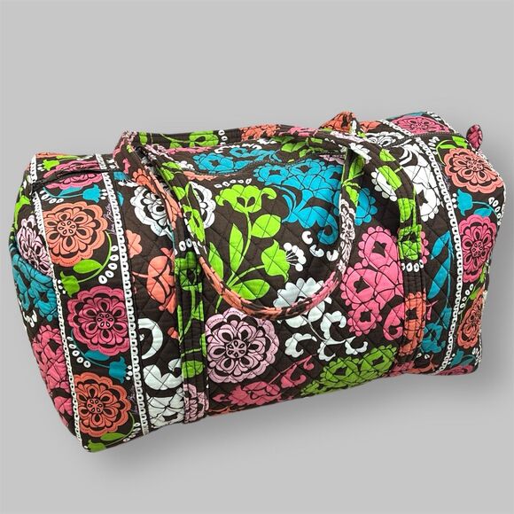 Vera Bradley Handbags - Vera Bradley Large Duffle Bag "Lola" Brown Floral Zippered Weekender - Retired